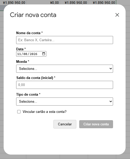 Formulário Criar Nova Conta do ReceiptLoom