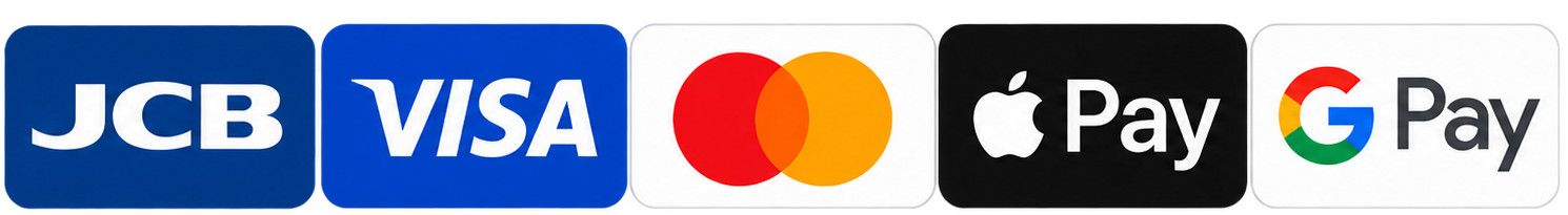 Formas de pagamento aceitas: JCB, Visa, Mastercard, Apple Pay, Google Pay